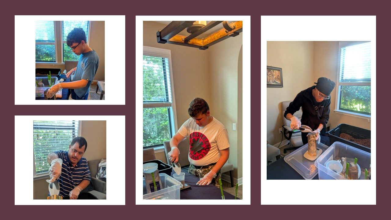 Four members of the Shared Grounds and Sons packing team at work